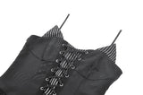 Midnight Stripe - Gothic Punk Tiered Dress with Contrast Stripes and Ruffled Hem DW1193
