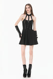 Dark Punk Halter Dress with Metallic Buckles and Front Zipper Detail DW1194