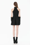 Dark Punk Halter Dress with Metallic Buckles and Front Zipper Detail DW1194