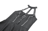 Dark Punk Halter Dress with Metallic Buckles and Front Zipper Detail DW1194