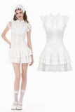 White Lolita Dress with Pinstripe Smocking and Tiered Ruffle Skirt DW1195