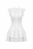 White Lolita Dress with Pinstripe Smocking and Tiered Ruffle Skirt DW1195