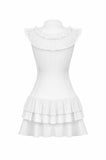 White Lolita Dress with Pinstripe Smocking and Tiered Ruffle Skirt DW1195