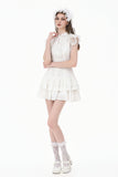 White Lolita Dress with Pinstripe Smocking and Tiered Ruffle Skirt DW1195