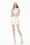 White Lolita Dress with Pinstripe Smocking and Tiered Ruffle Skirt DW1195