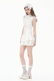 White Lolita Dress with Pinstripe Smocking and Tiered Ruffle Skirt DW1195
