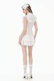 White Lolita Dress with Pinstripe Smocking and Tiered Ruffle Skirt DW1195