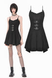 Dark Punk Camisole Dress with Studded Neckline, Triple Buckle Waist and Pleated A-Line Skirt DW1196