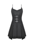 Dark Punk Camisole Dress with Studded Neckline, Triple Buckle Waist and Pleated A-Line Skirt DW1196
