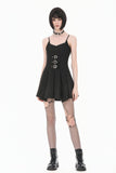 Dark Punk Camisole Dress with Studded Neckline, Triple Buckle Waist and Pleated A-Line Skirt DW1196