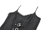 Dark Punk Camisole Dress with Studded Neckline, Triple Buckle Waist and Pleated A-Line Skirt DW1196