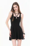 Dark Punk Style Black Mini Dress with Cut-out Cross Straps  DW1197