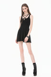 Dark Punk Style Black Mini Dress with Cut-out Cross Straps  DW1197
