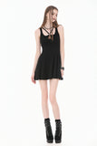 Dark Punk Style Black Mini Dress with Cut-out Cross Straps  DW1197