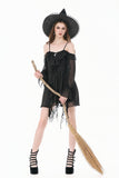 Gothic Black Chiffon Off-the-Shoulder Dress with Crescent Moon Charm and Layered Ruffle Hem DW1200