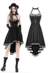 Black cross necktie striped prom high low dress DW773