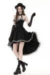 Black cross necktie striped prom high low dress DW773