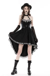 Black cross necktie striped prom high low dress DW773