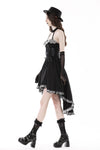 Black cross necktie striped prom high low dress DW773