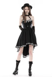 Black cross necktie striped prom high low dress DW773