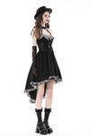 Black cross necktie striped prom high low dress DW773