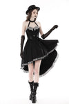 Black cross necktie striped prom high low dress DW773