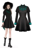 Gothic black green pleated tail dress DW775