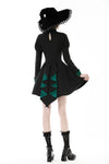 Gothic black green pleated tail dress DW775