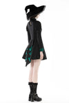 Gothic black green pleated tail dress DW775