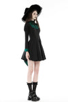 Gothic black green pleated tail dress DW775