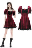 Gothic wine red rose romantic date dress DW789