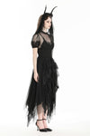 Gothic Dark Night Elf winged hem mesh dress DW796