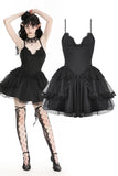 Gothic black swan tulle lace trim dress DW797