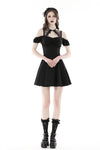 Black sexy lace up collar strap dress DW868