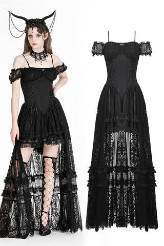 Gothic noble romantic lace hi-low dress. DW950