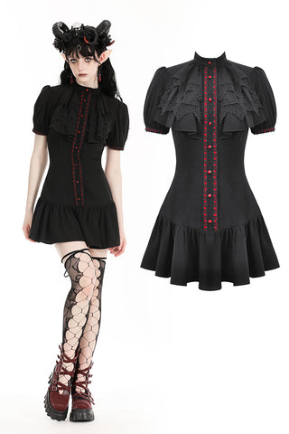 Gothic pleated collar blood-like crystal buttons dress DW969