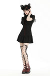 Gothic pleated collar blood-like crystal buttons dress DW969