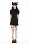 Gothic pleated collar blood-like crystal buttons dress DW969