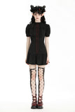 Gothic pleated collar blood-like crystal buttons dress DW969