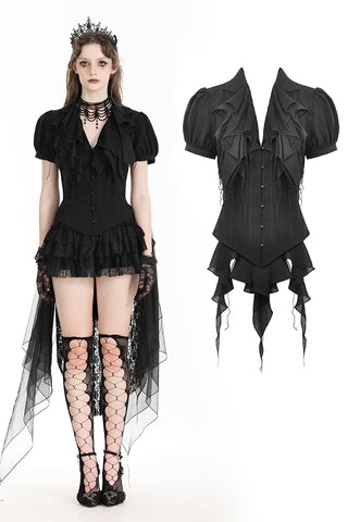 Deep V-neck gothic pleated blouse IW112