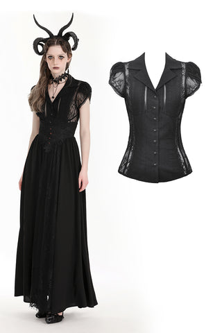 Gothic black sexy lace hollow out blouse IW113