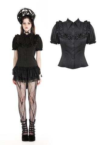 Black dolly ruffled  blouse. IW114