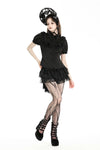 Black dolly ruffled  blouse. IW114