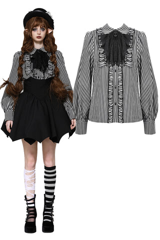 Dark lolita striped skull blouse IW116