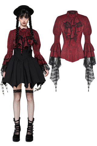 Gothic red inferno distressed frilly blouse IW119