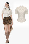 Vintage-Inspired Cotton-Linen Blouse with Sculpted Mushroom Buttons IW125
