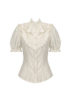 Vintage-Inspired Cotton-Linen Blouse with Sculpted Mushroom Buttons IW125