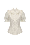 Vintage-Inspired Cotton-Linen Blouse with Sculpted Mushroom Buttons IW125