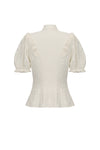 Vintage-Inspired Cotton-Linen Blouse with Sculpted Mushroom Buttons IW125