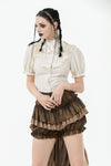 Vintage-Inspired Cotton-Linen Blouse with Sculpted Mushroom Buttons IW125